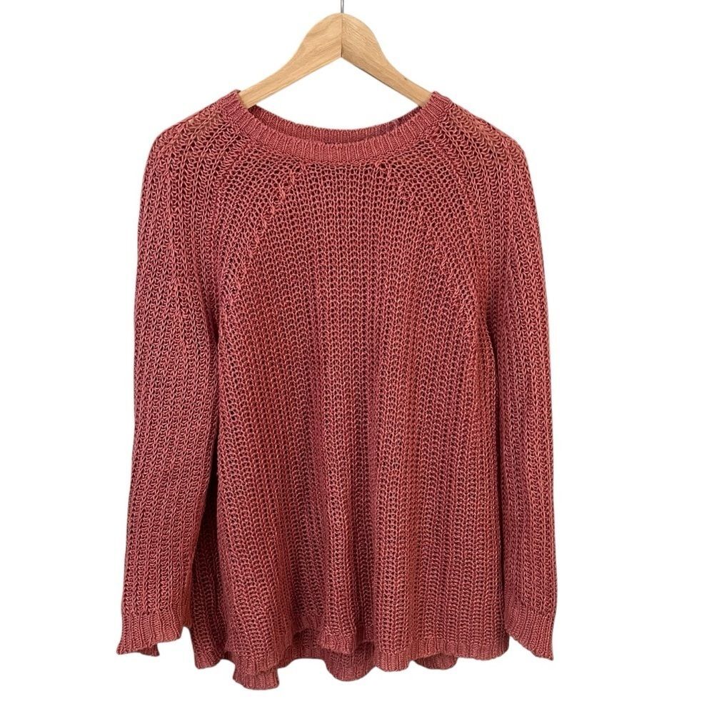 J Crew Linen Pink Mauve Beach Crewneck Pullover Sweater Women’s Large Loose Knit